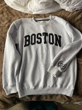Boston Crewneck Sweater - Light Gray with Black Lettering
